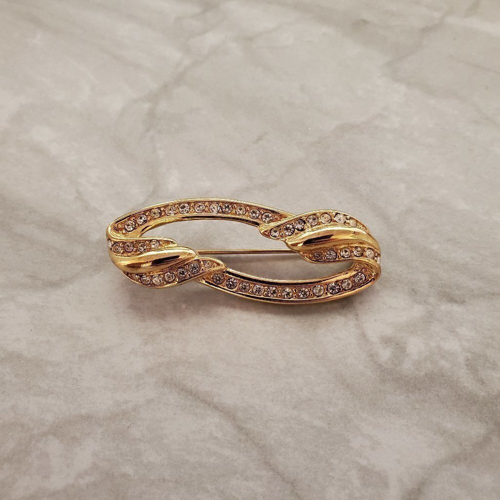 ✨ Vintage Monet Gold Rhinesontes Brooch 1980s 80s ✨
